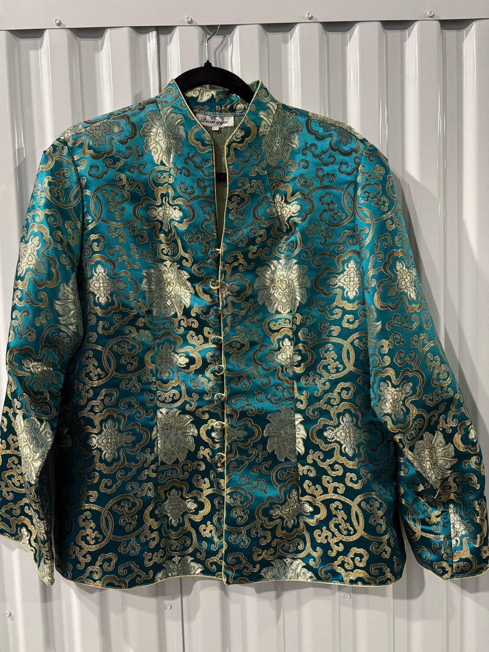 Teal Gold Dragon Brocade Mandarin Jacket Women’s Large
